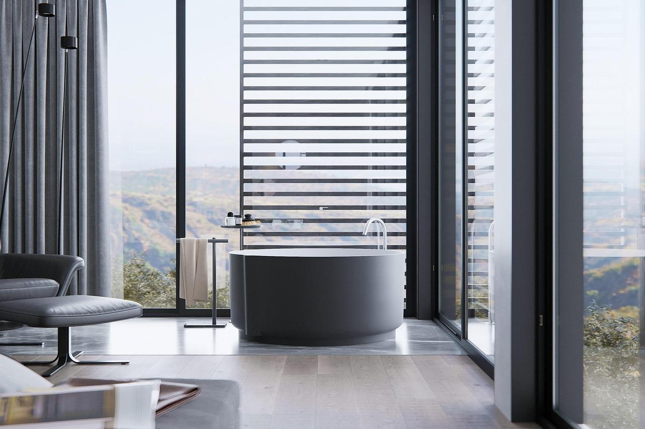 Japandi badkamer ontwerp met natuurlijke materialen, zachte aardetinten en minimalistisch interieur dat rust en comfort uitst