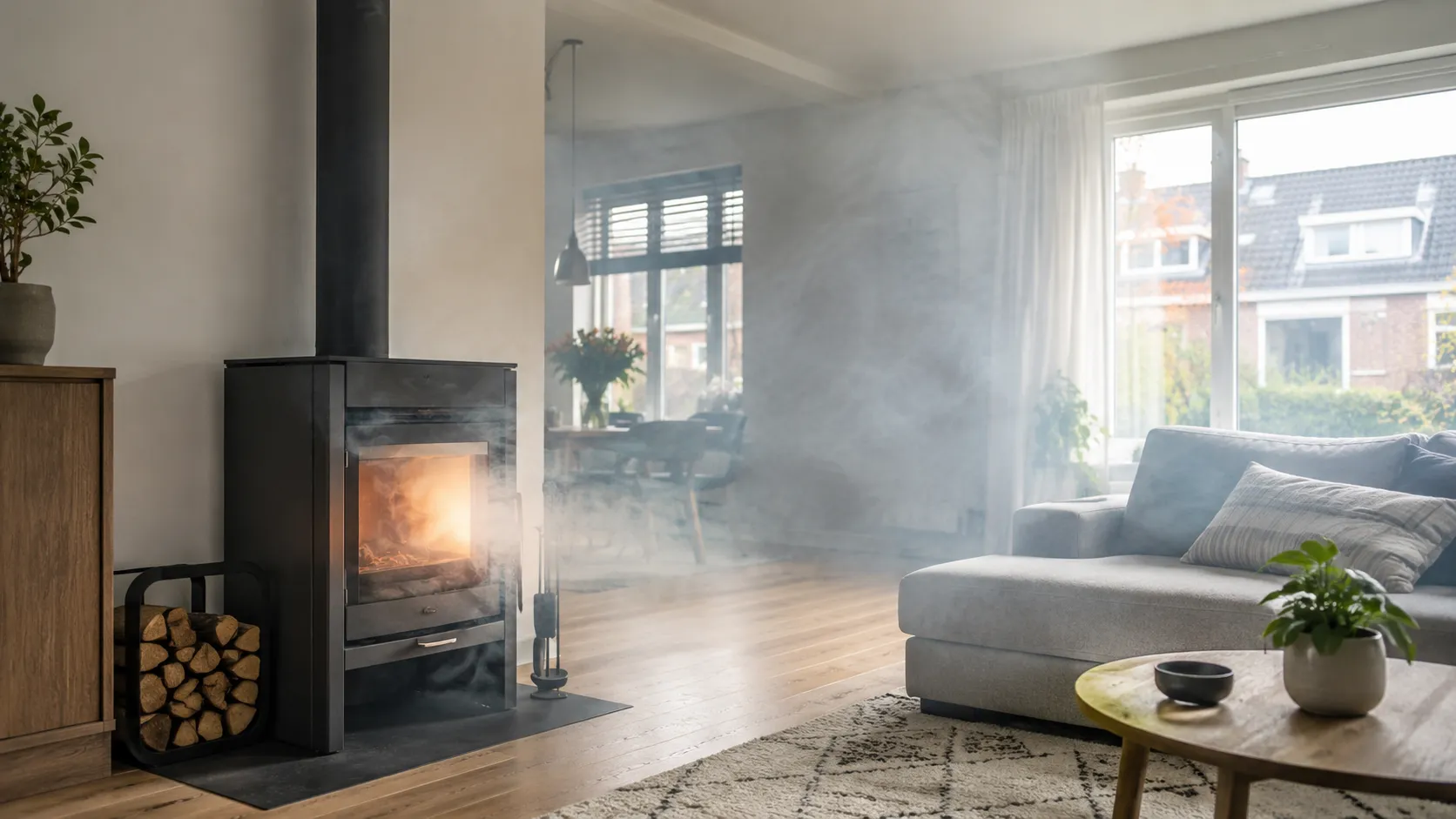 houtrook in huis